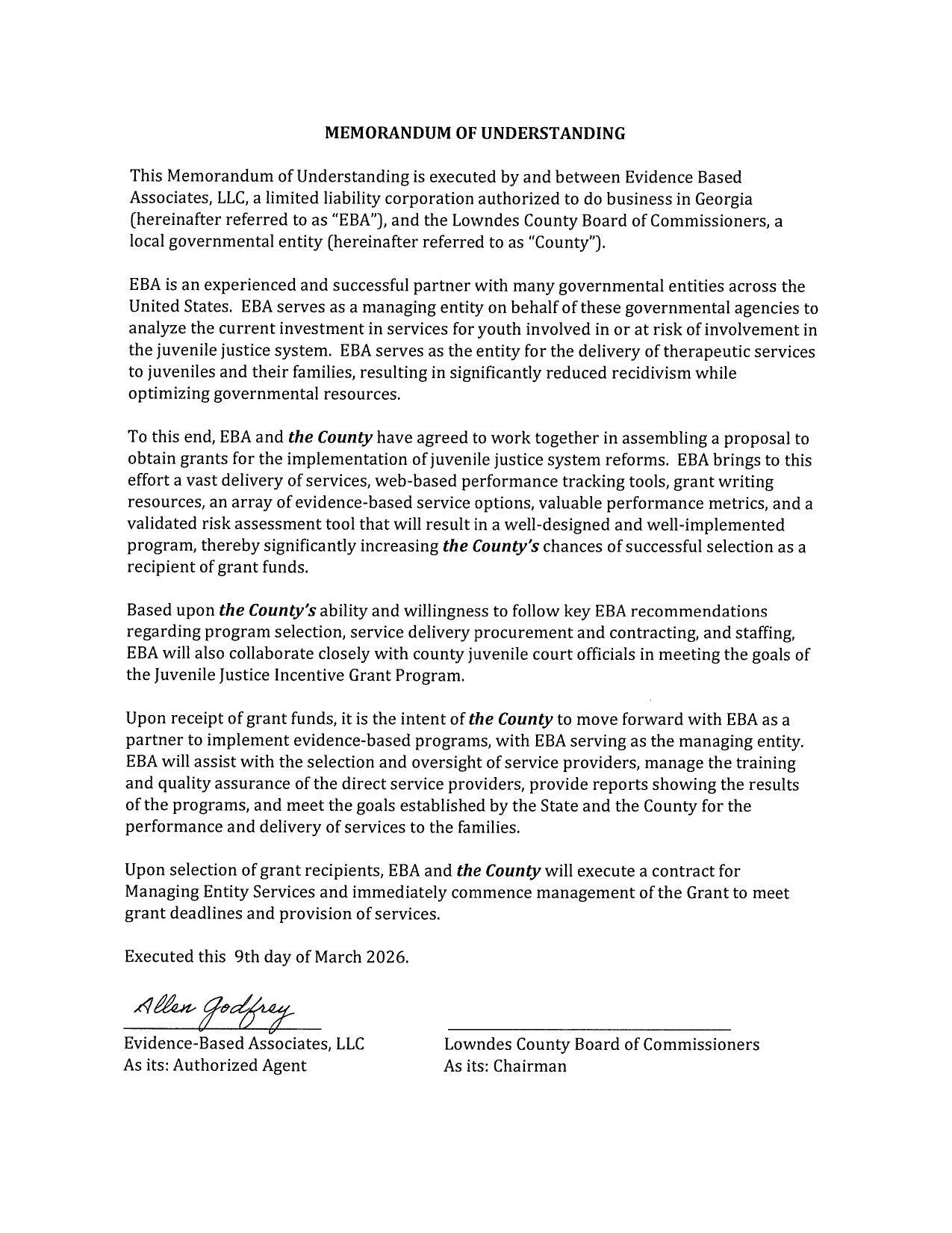 MEMORANDUM OF UNDERSTANDING