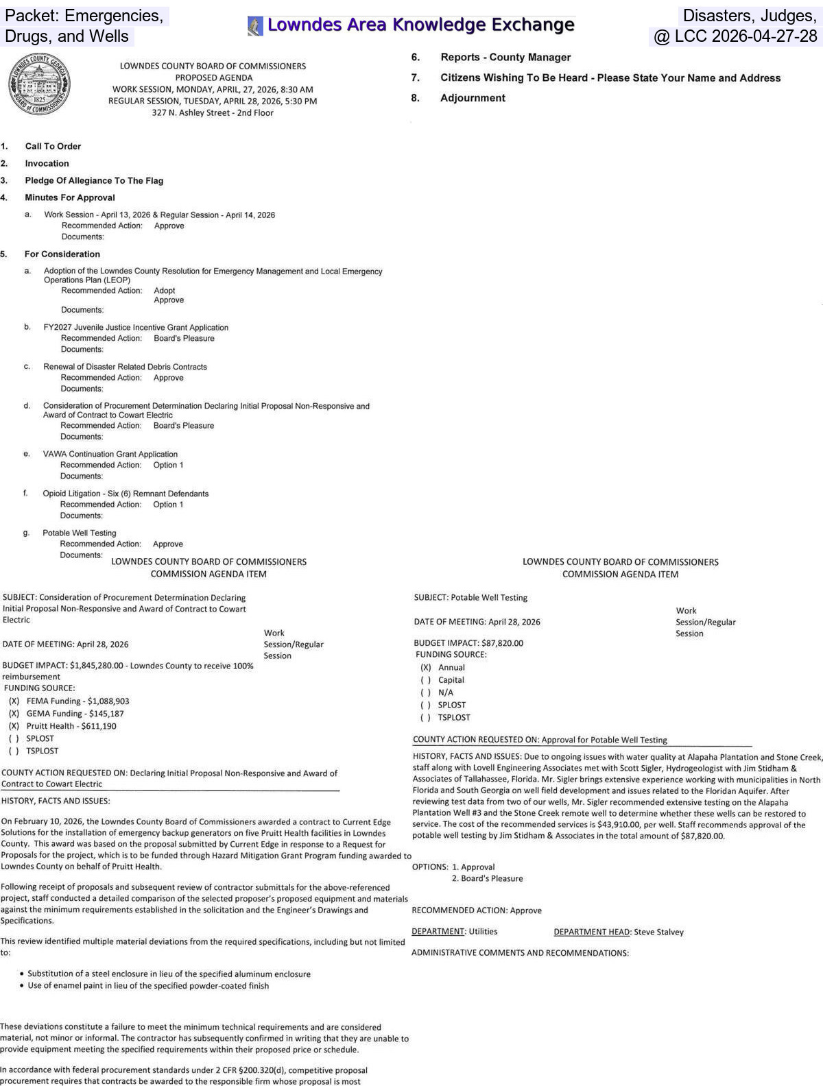 [Packet: Emergencies, Disasters, Judges, Drugs, and Wells @ LCC 2026-04-27-28]