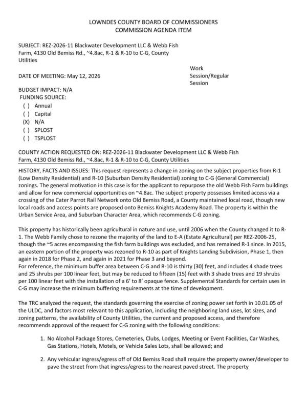 [to repurpose the old Webb Fish Farm buildings and allow for new commercial opportunities on ~4.8ac.]