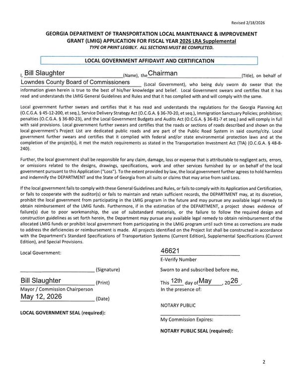 GDOT LOCAL GOVERNMENT AFFIDAVIT AND CERTIFICATION
