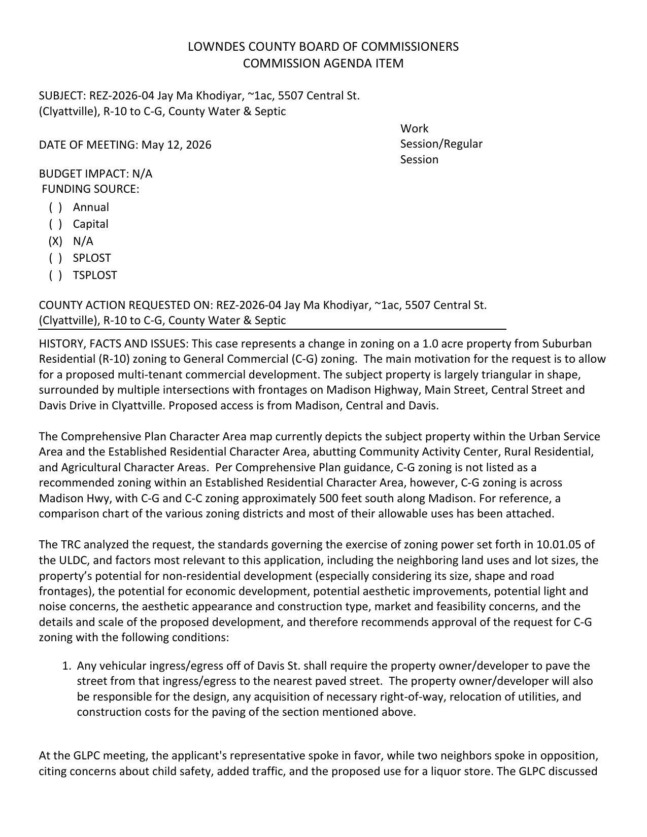 to allow for a proposed multi-tenant commercial development. Previously tabled on 2026-03-10.