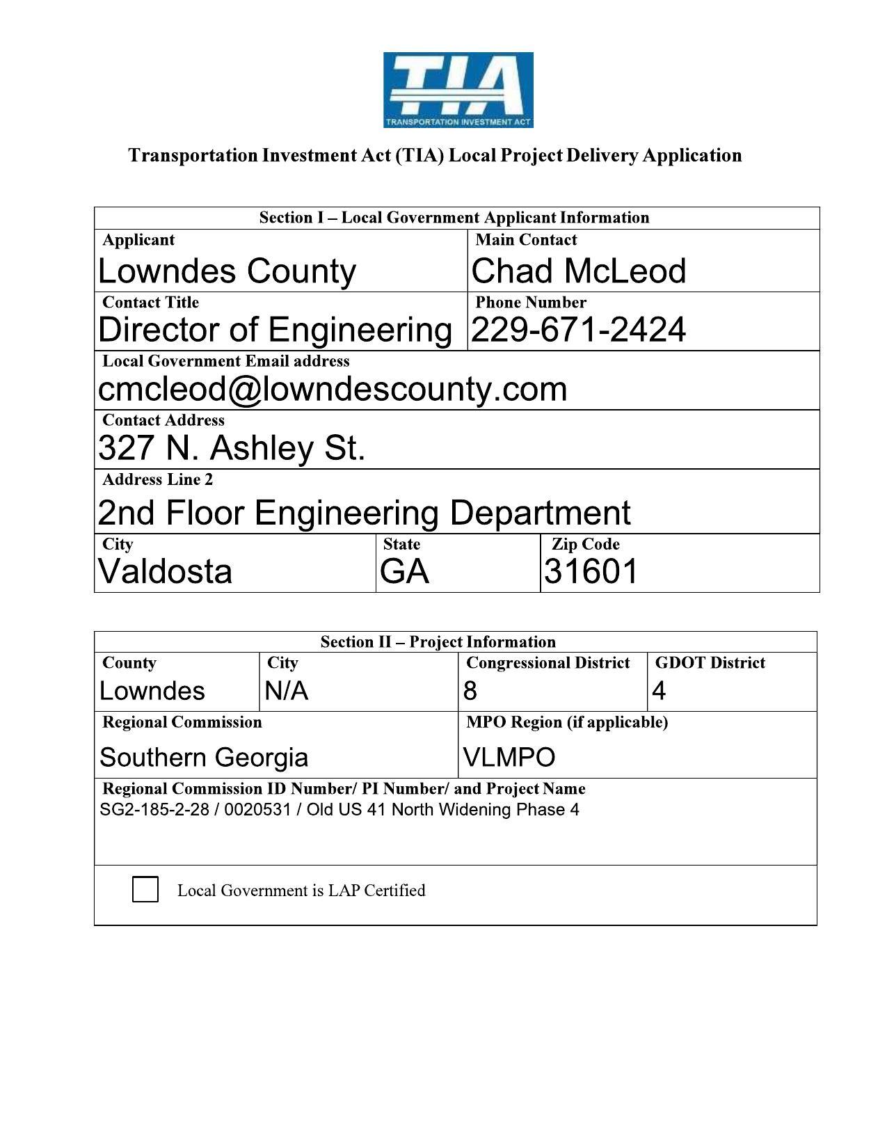 Section I — Local Government Applicant Information