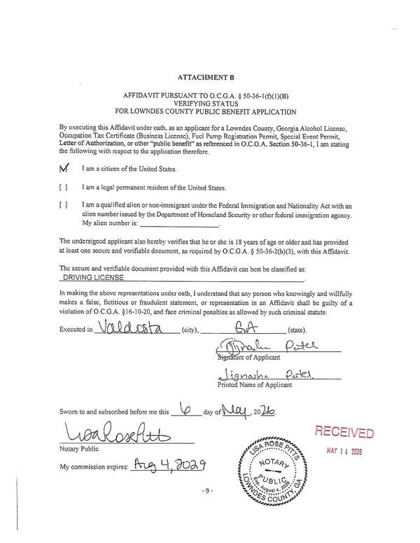 AFFIDAVIT PURSUANT TO 0.C.G.A. § 50-36-1(f)(1)(B)