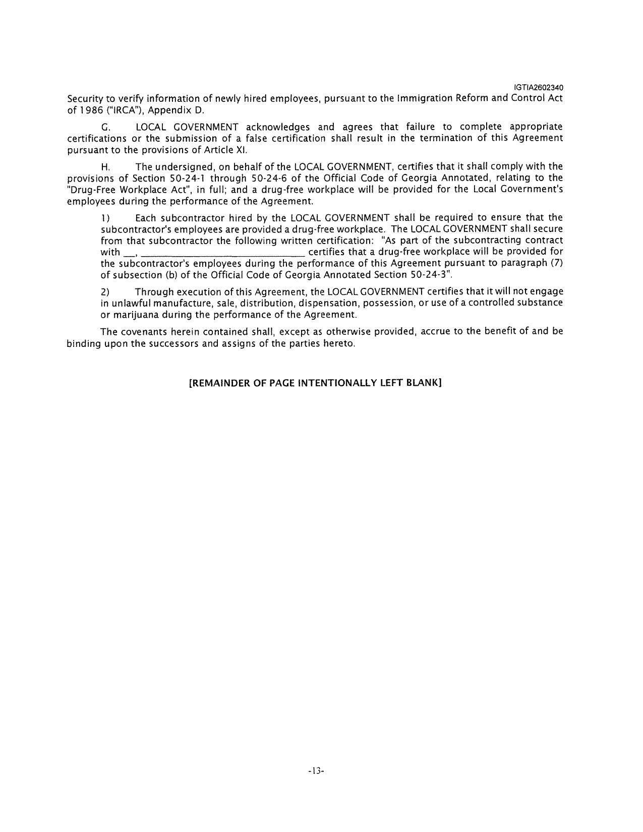 G. LOCAL GOVERNMENT acknowledges and agrees that failure to complete appropriate