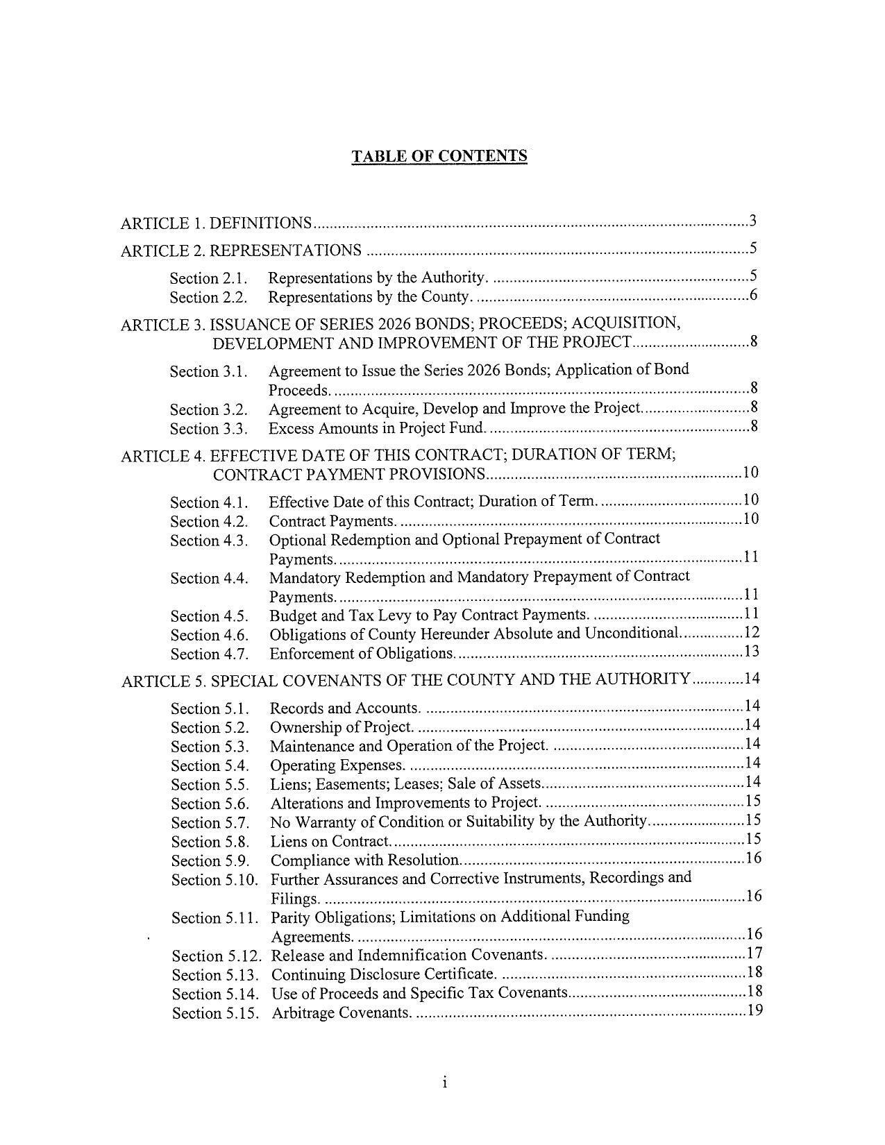 Section 2.1. Representations by the Authority
