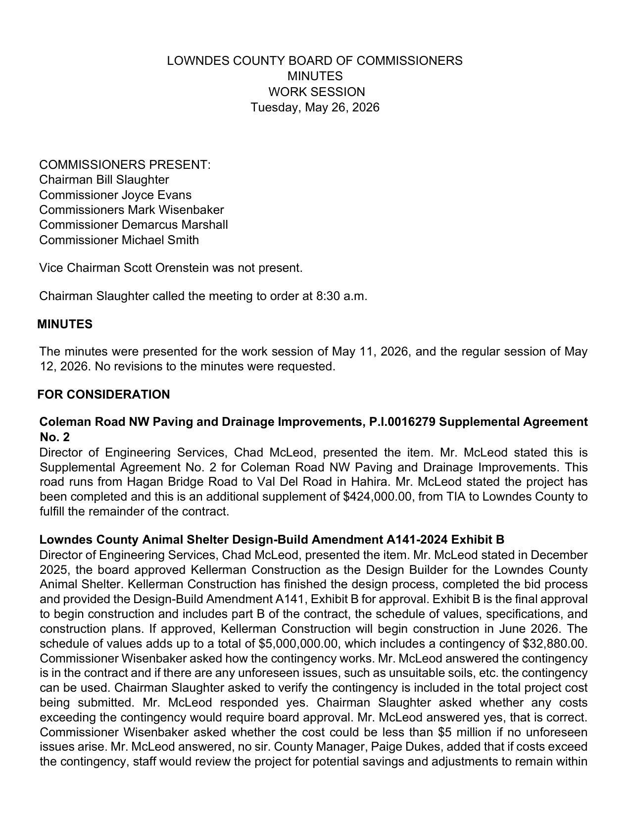 Coleman Road NW Paving and Drainage Improvements, P.1.0016279 Supplemental Agreement
