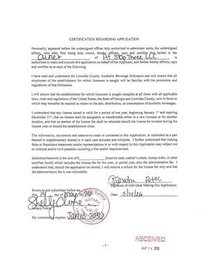 [CERTIFICATION REGARDING APPLICATION]