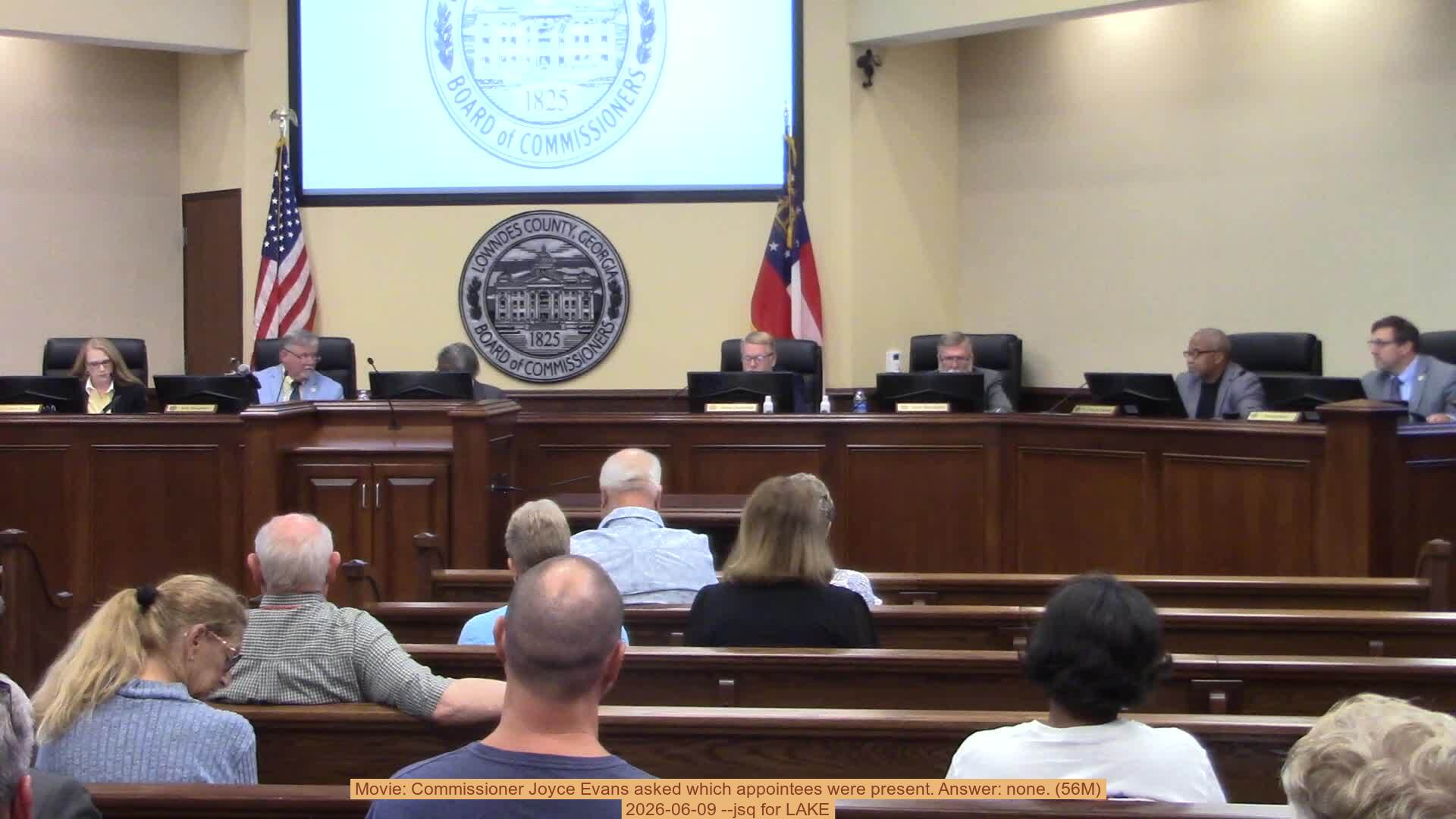 Movie: Commissioner Joyce Evans asked which appointees were present. Answer: none. (56M), 2026-06-09 --jsq for LAKE