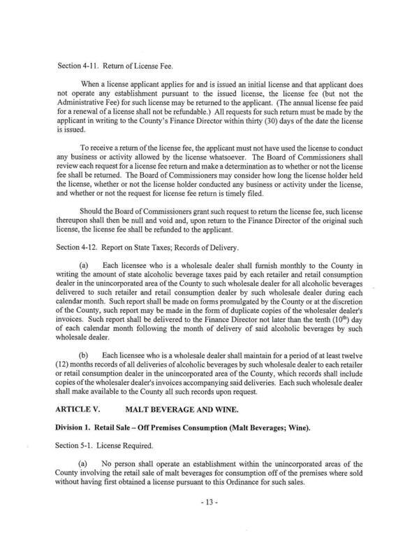 Section 4-11. Return of License Fee.