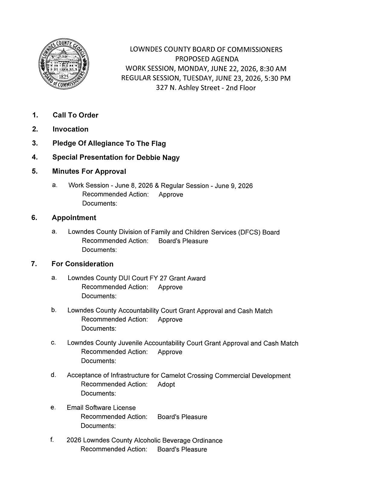 PROPOSED AGENDA