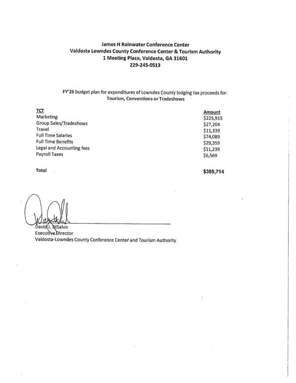 [FY’26 budget plan for expenditures of Lowndes County lodging tax proceeds, 2026-06-30 --VLCCTA]