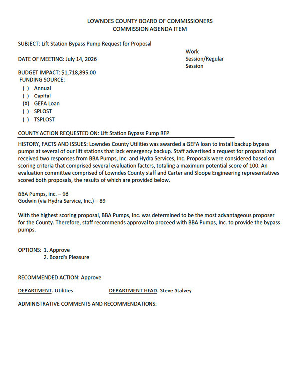 7.c. Lift Station Bypass Pump Request For Proposal