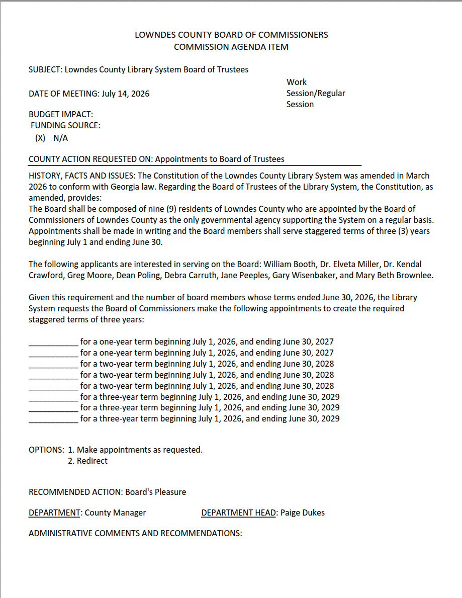 5.a. Lowndes County Library System Board Of Trustees