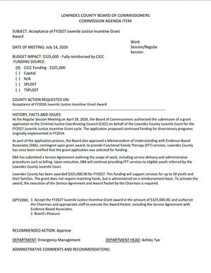 [7.b. Acceptance Of FY2027 Juvenile Justice Incentive Grant Award]