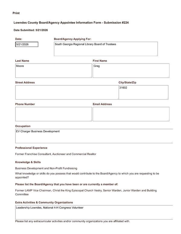 Application of Greg Moore