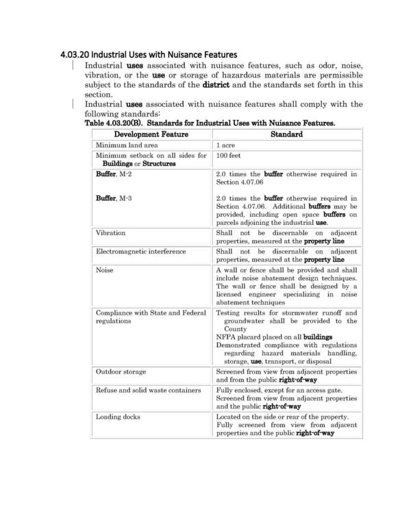 4.03.20 Industrial Uses with Nuisance Features