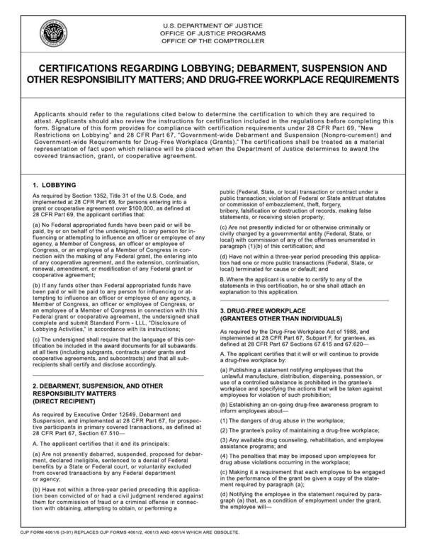 OTHER RESPONSIBILITY MATTERS; AND DRUG-FREE WORKPLACE REQUIREMENTS
