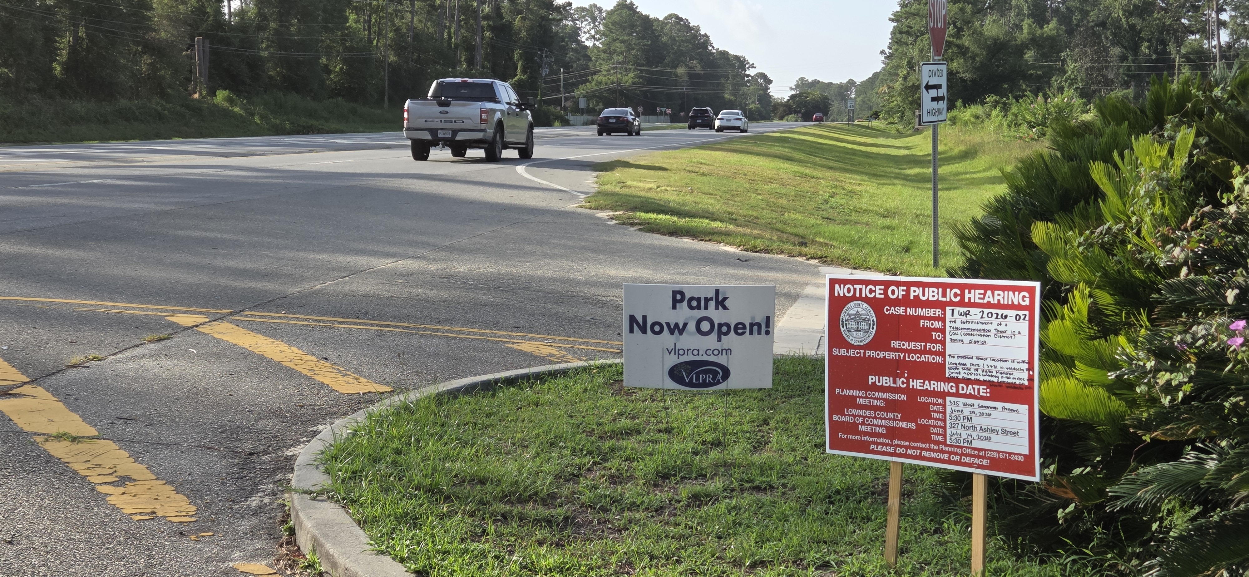 Public Hearing sign, Hyta Mederer Road @ North Valdosta Road, 2026:07:11 08:43:13, 30.8874895, -83.3150696