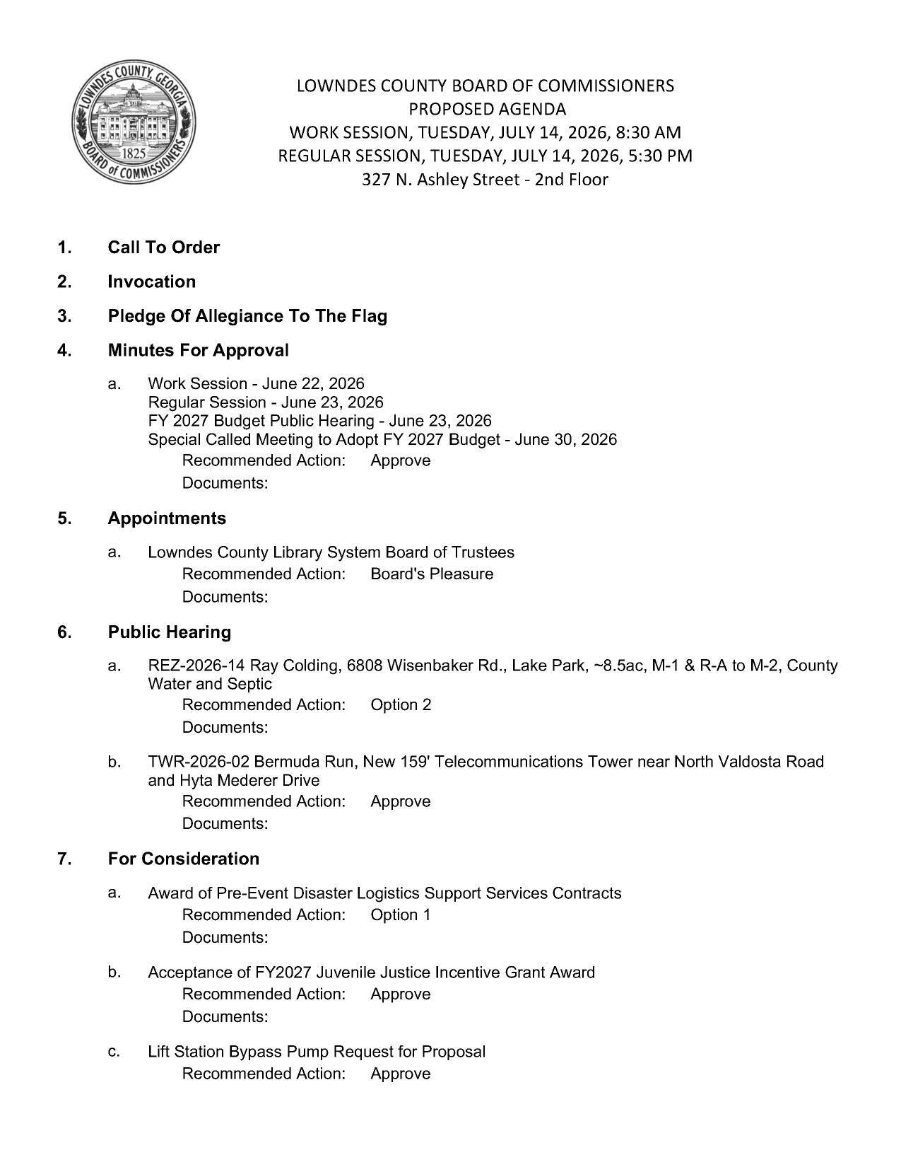 PROPOSED AGENDA