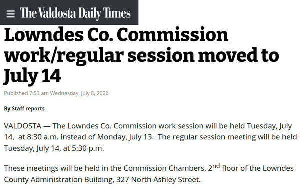 Tuesday Work Session 2026-07-14 --Valdosta Daily Times