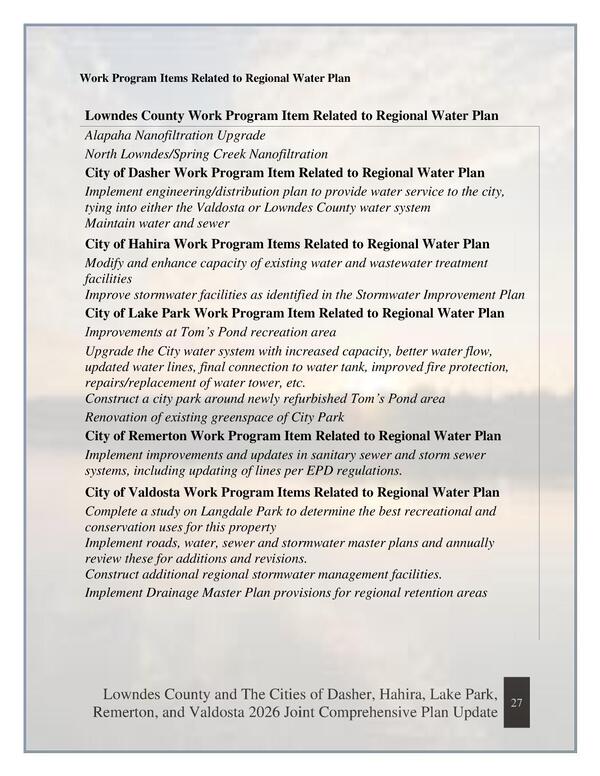 Work Program Items Related to Regional Water Plan
