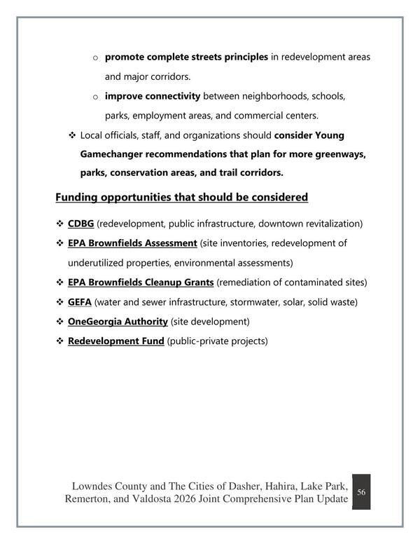 Funding opportunities that should be considered