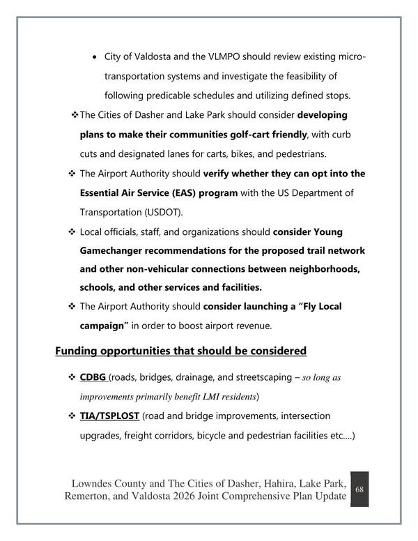 Funding opportunities that should be considered