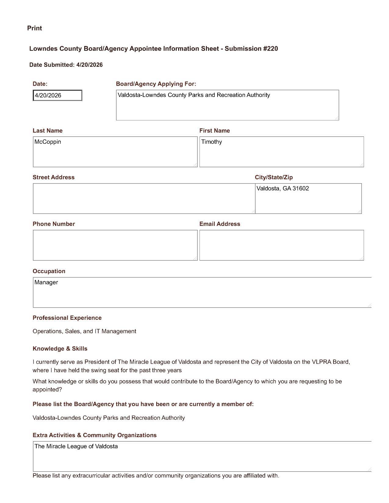 Timothy McCoppin application