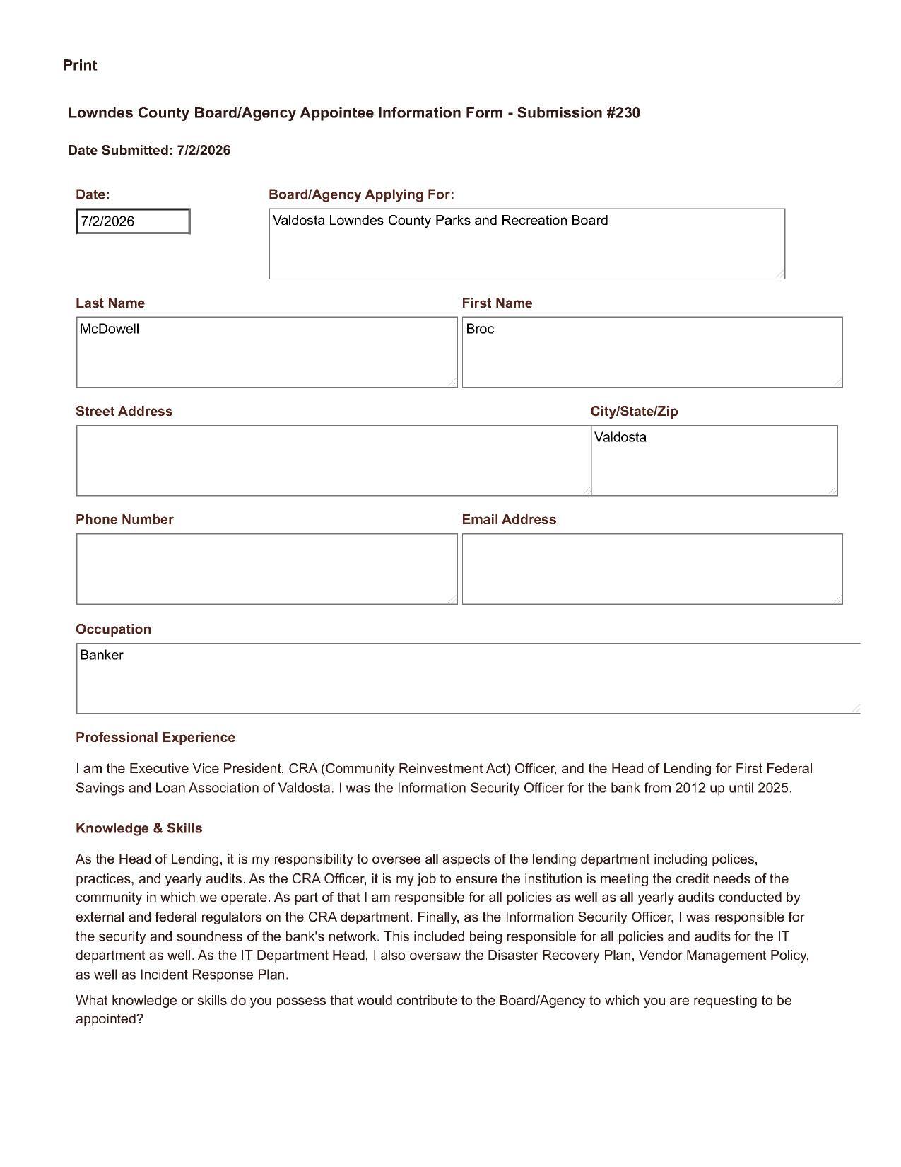 Broc McDowell application