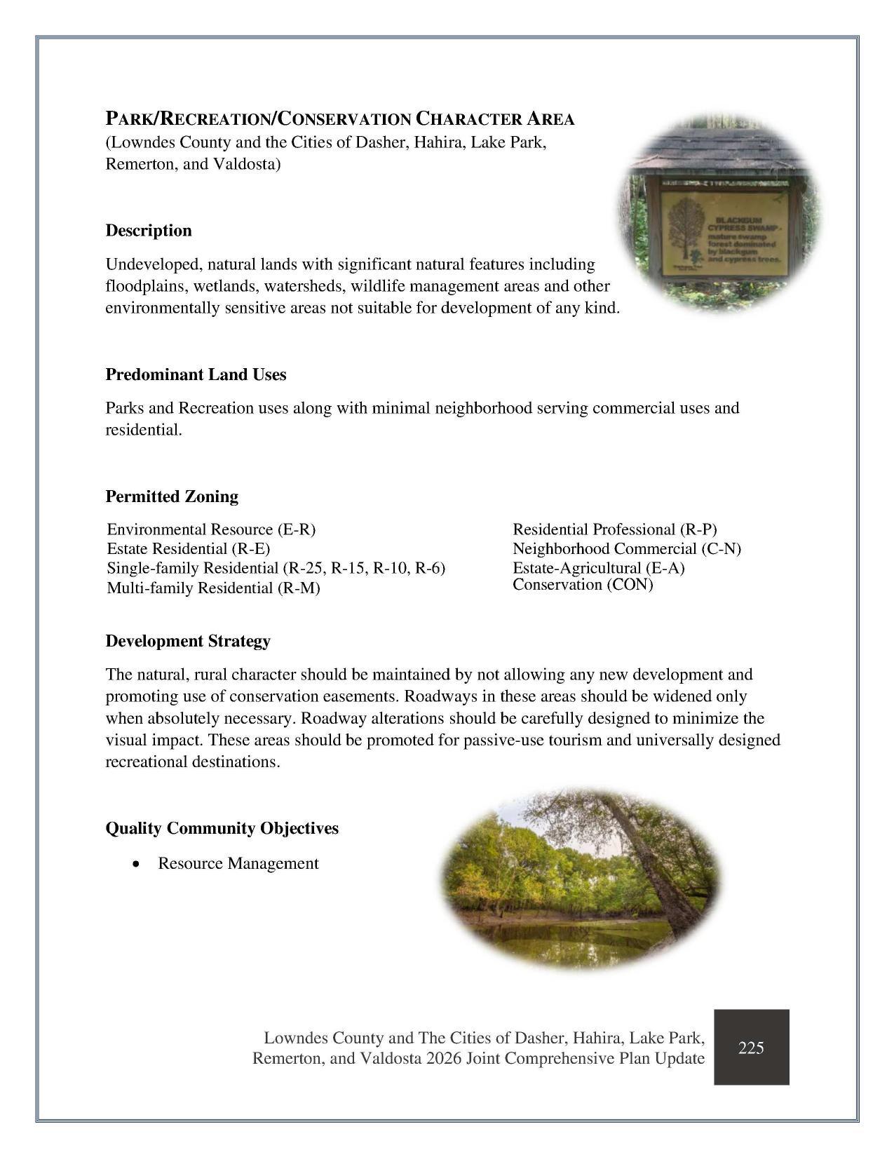 PARK/RECREATION/CONSERVATION CHARACTER AREA
