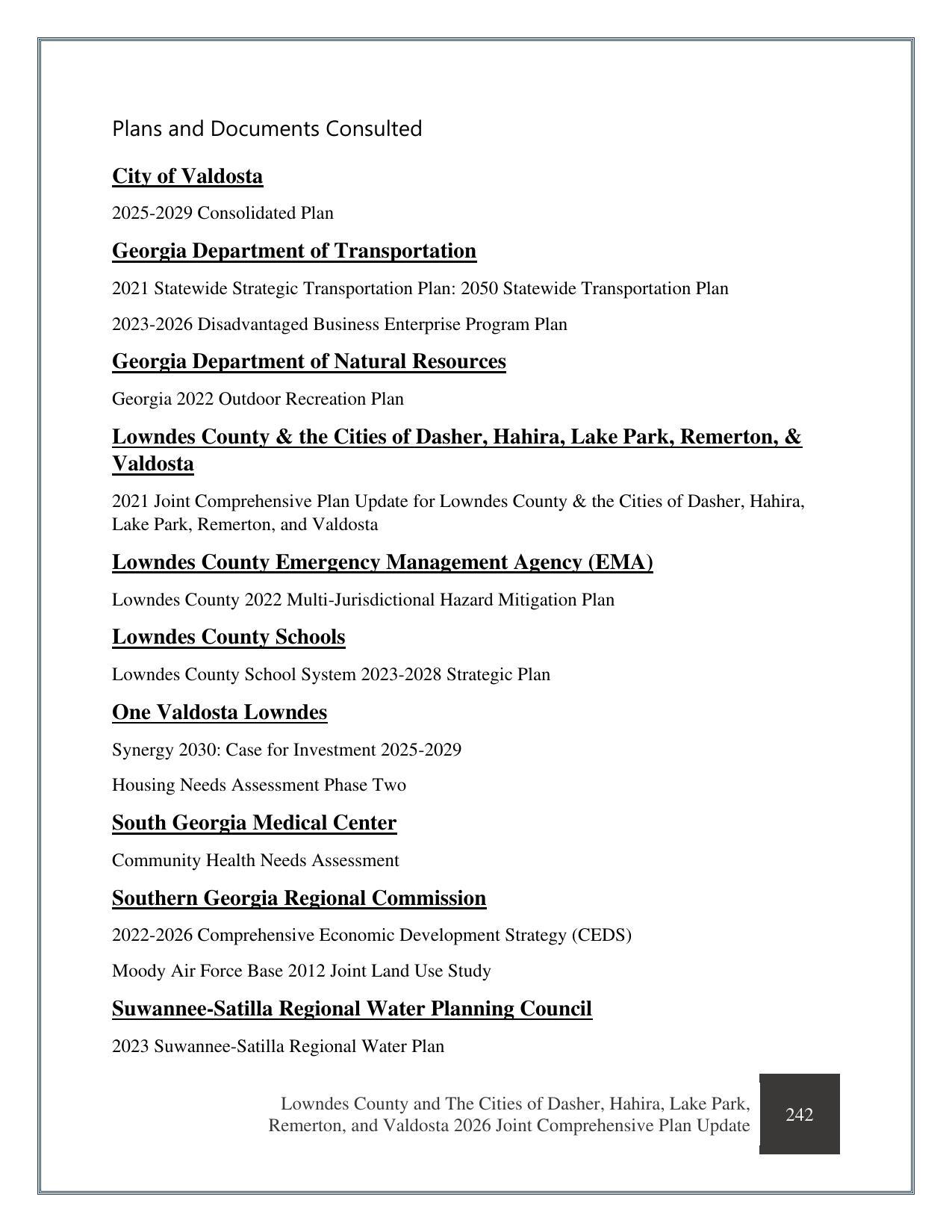 Plans and Documents Consulted