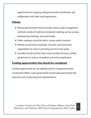 [Policies, Funding opportunities that should be considered]