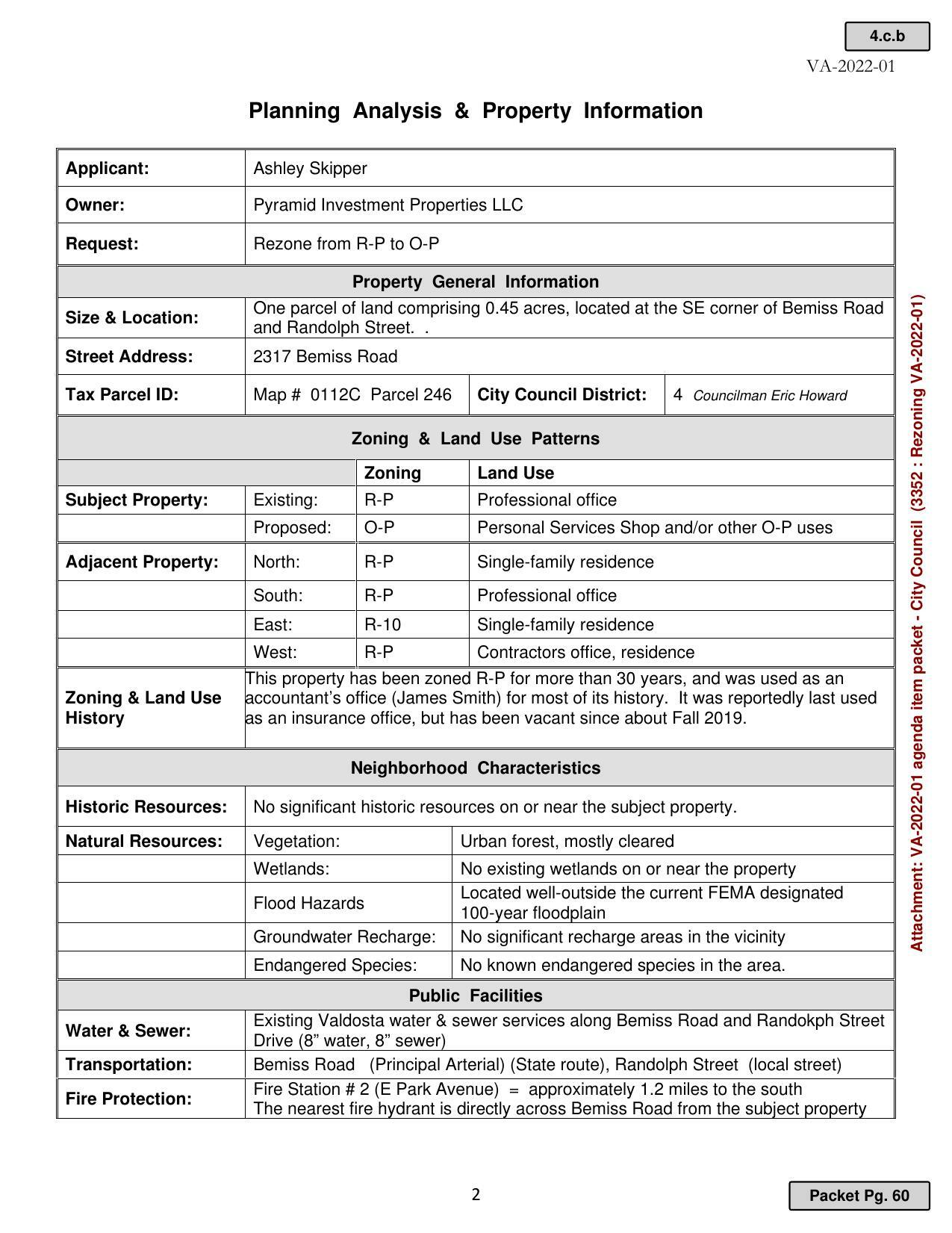 Planning Analysis & Property Information