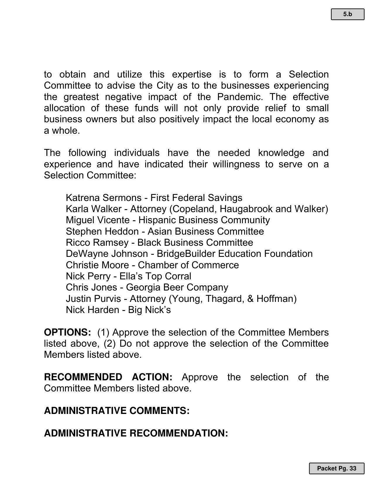 Candidates for Small Business Selection Committee