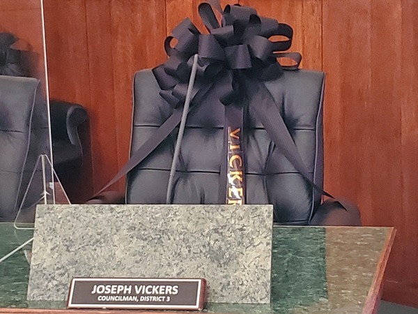 Remembrance display at seat of Sonny Vickers