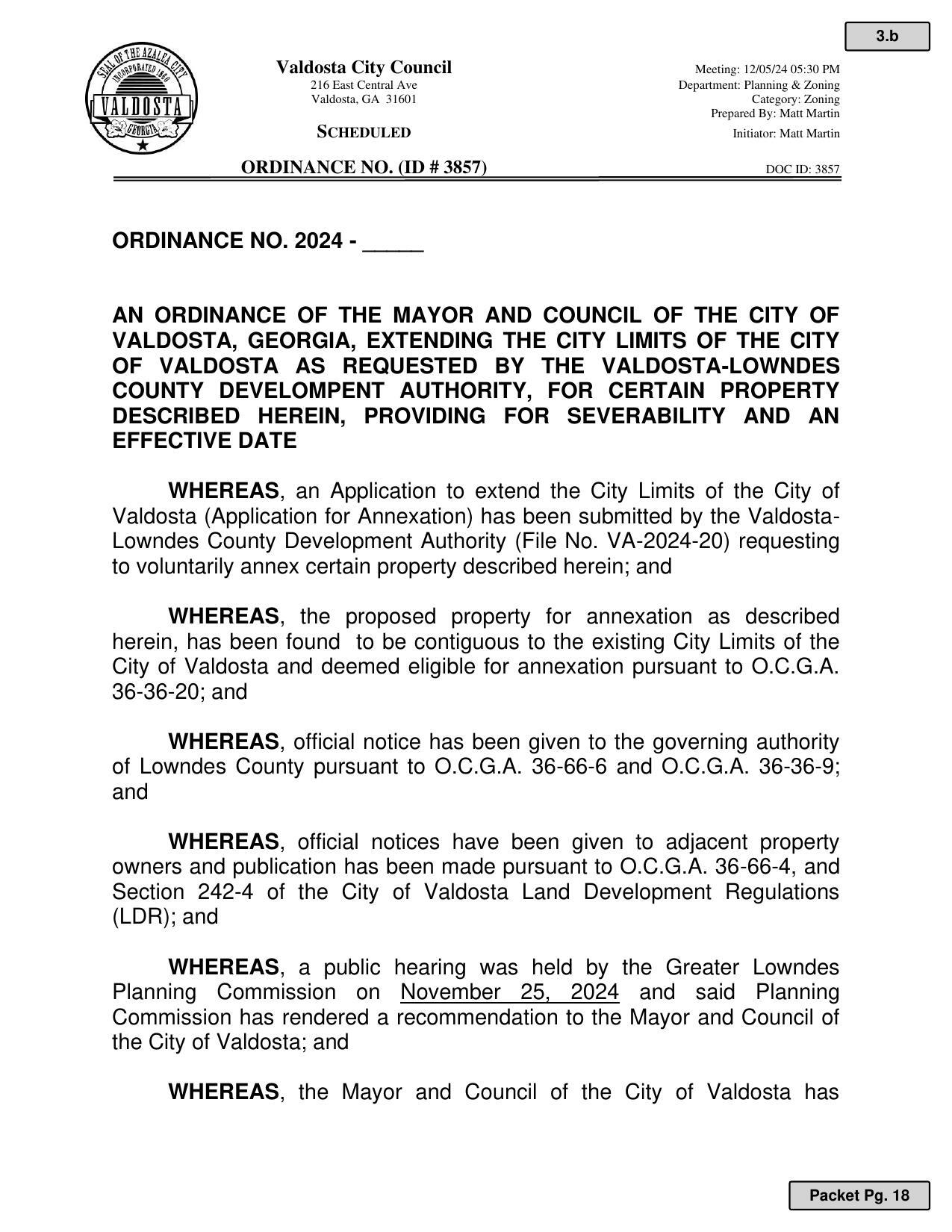 Annexation ordinance