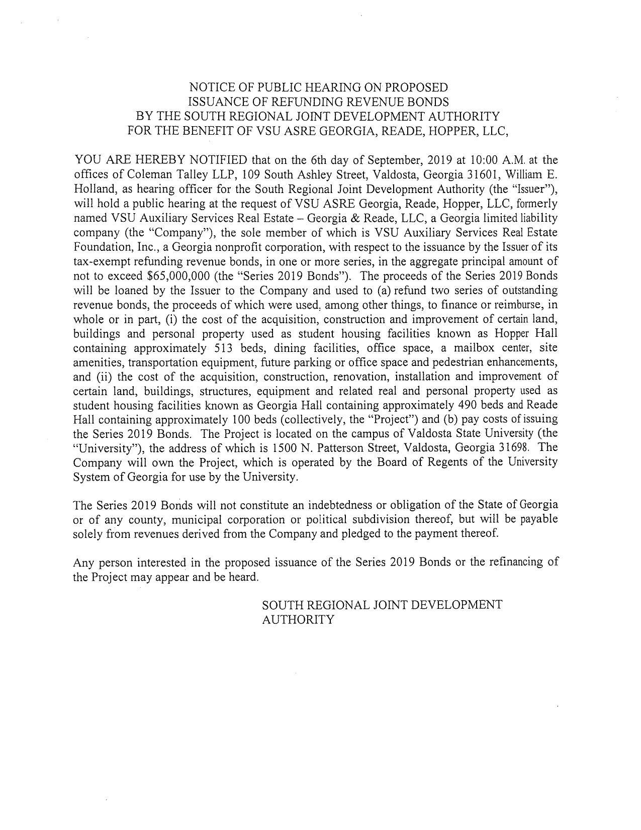 NOTICE OF PUBLIC HEARING ON PROPOSED