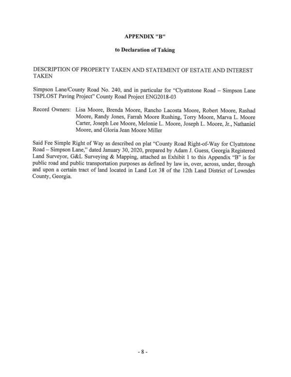 Appendix B: DESCRIPTION OF PROPERTY TAKEN AND STATEMENT OF ESTATE AND INTEREST TAKEN