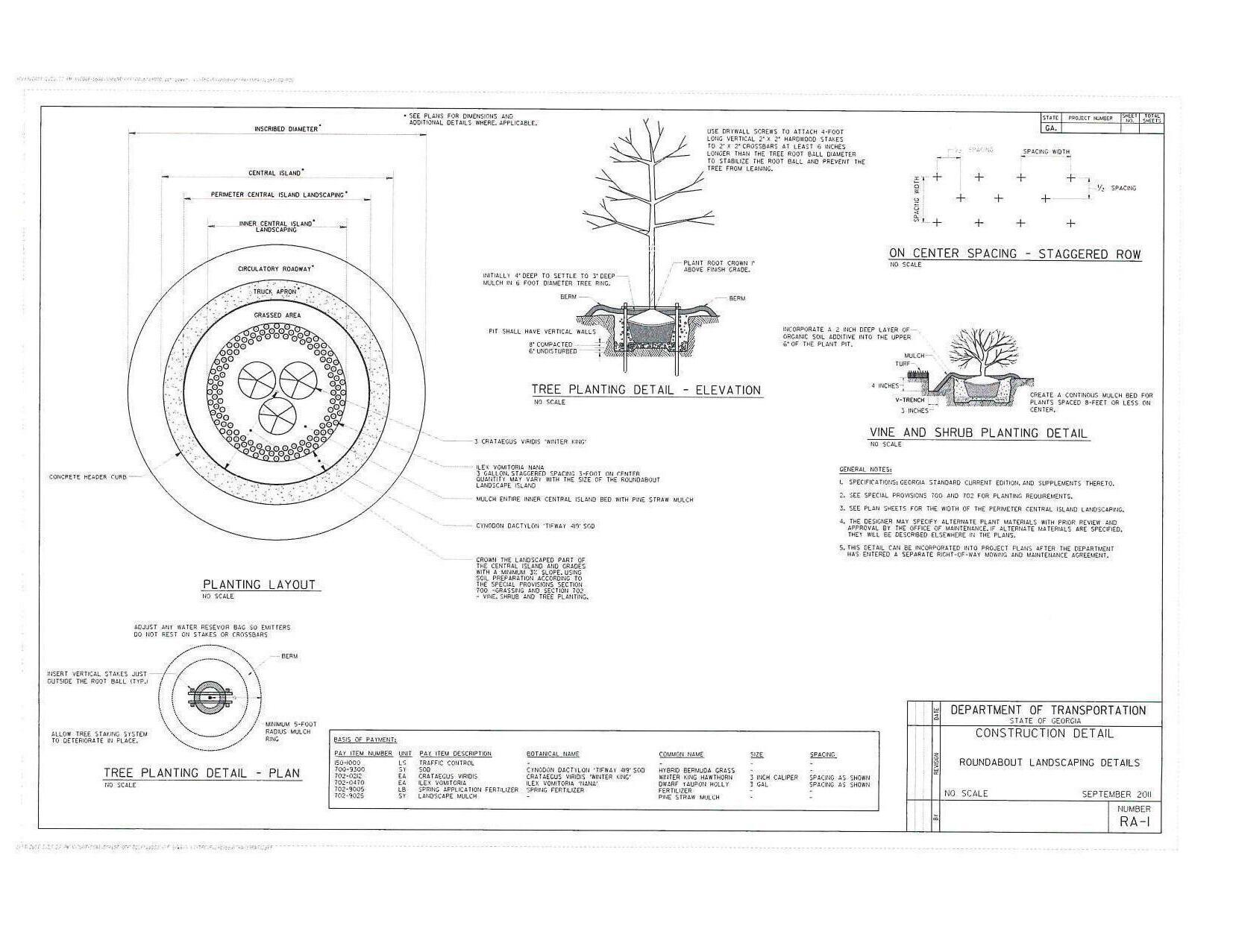 Construction Detail: Tree, vine, and shrub planting (rotated)