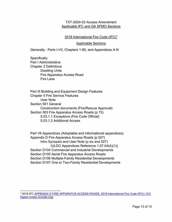 TXT-2024-03 Access Amendment Applicable IFC and GA SFMO Sections