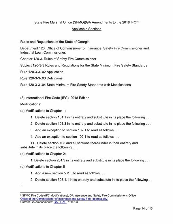 State Fire Marshal Office (SFMO)(GA Amendments to the 2018 IFC)8 Applicable Sections