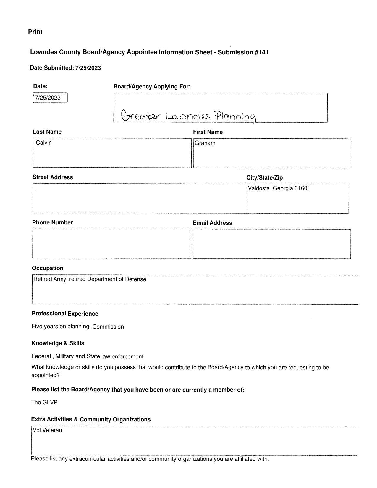 Calvin Graham application