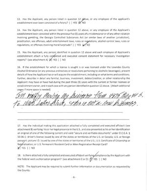 [16. If the establishment for which a license is sought is or was licensed under the Lowndes County]