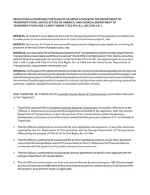 [RESOLUTION AUTHORIZING THE FILING OF AN APPLICATION WITH THE DEPARTMENT OF TRANSPORTATION, UNITED STATES OF AMERICA, AND GEORGIA DEPARTMENT OF TRANSPORTATION, FOR A GRANT UNDER TITLE 49 U.S.C., SECTION 5311.]
