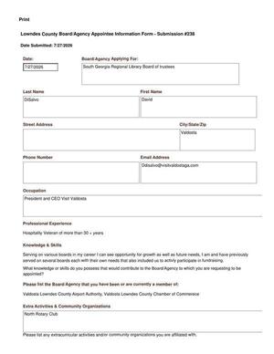 [David Disalvo Information Form for Lowndes County Library Board]