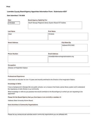 [Kimberly Cliett Information Form for Lowndes County Library Board]