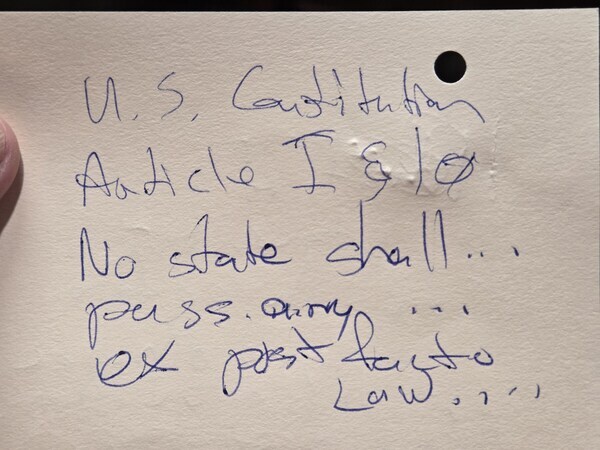 U.S. Constitution, Article I, Section 10: No state shall... pass any ... ex post facto law...., 2026-07-28 --jsq for LAKE