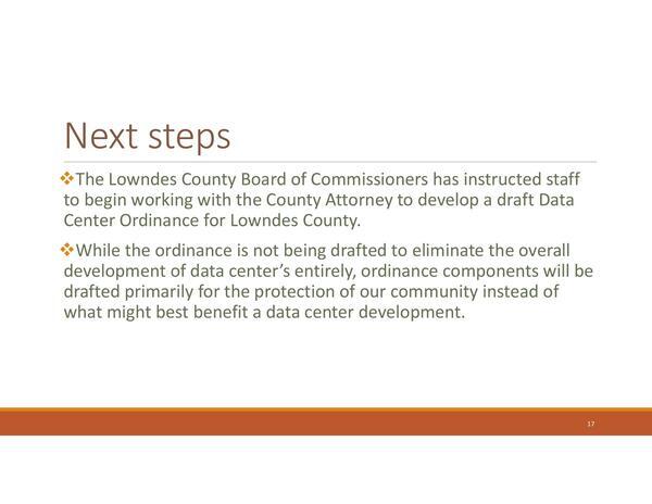 Next steps: draft a datacenter ordinance