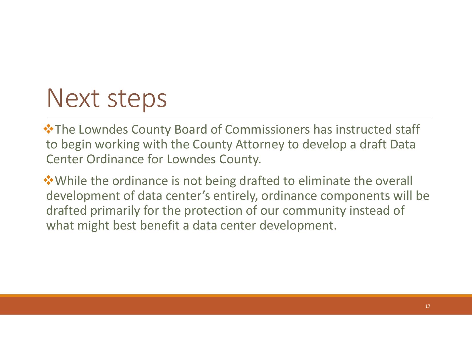 Next steps: draft a datacenter ordinance