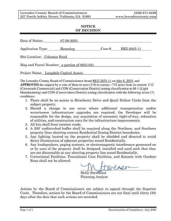 [Notice of Decision REZ 2025 11 0001]